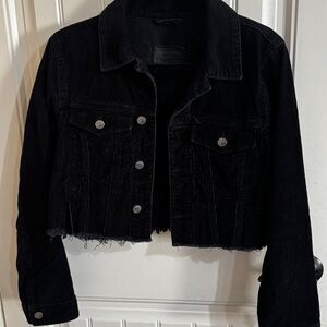 Abercrombie & Fitch Black Corduroy Cropped Jacket XS Raw Hem